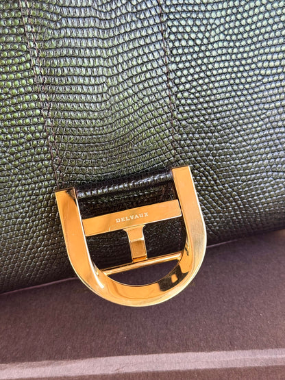 Pre-owned Delvaux Brillant Mini Metallic Dark Green Lizard Bag