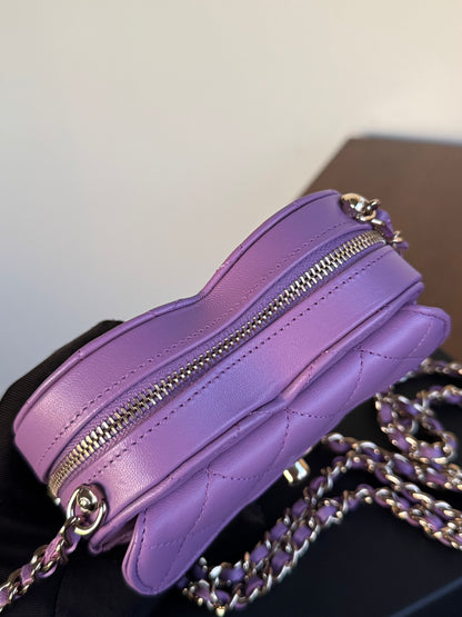 Pre-owned Chanel CC In Love Small Purple Leather Heart Bag