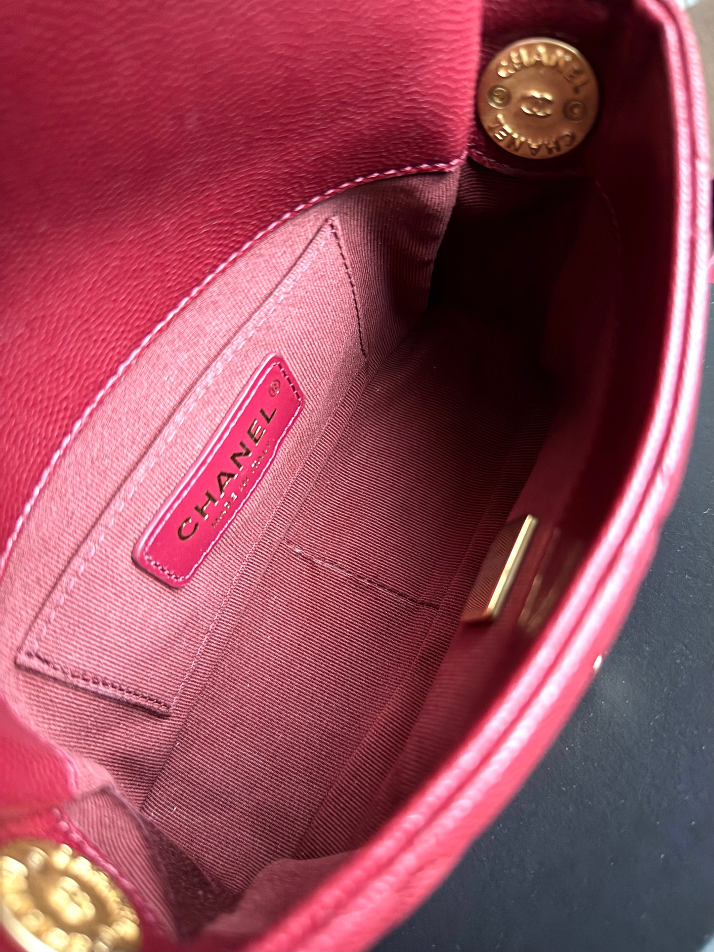 Pre-owned Chanel Twist Your Button Mini Burgundy CaviarFlap Bag