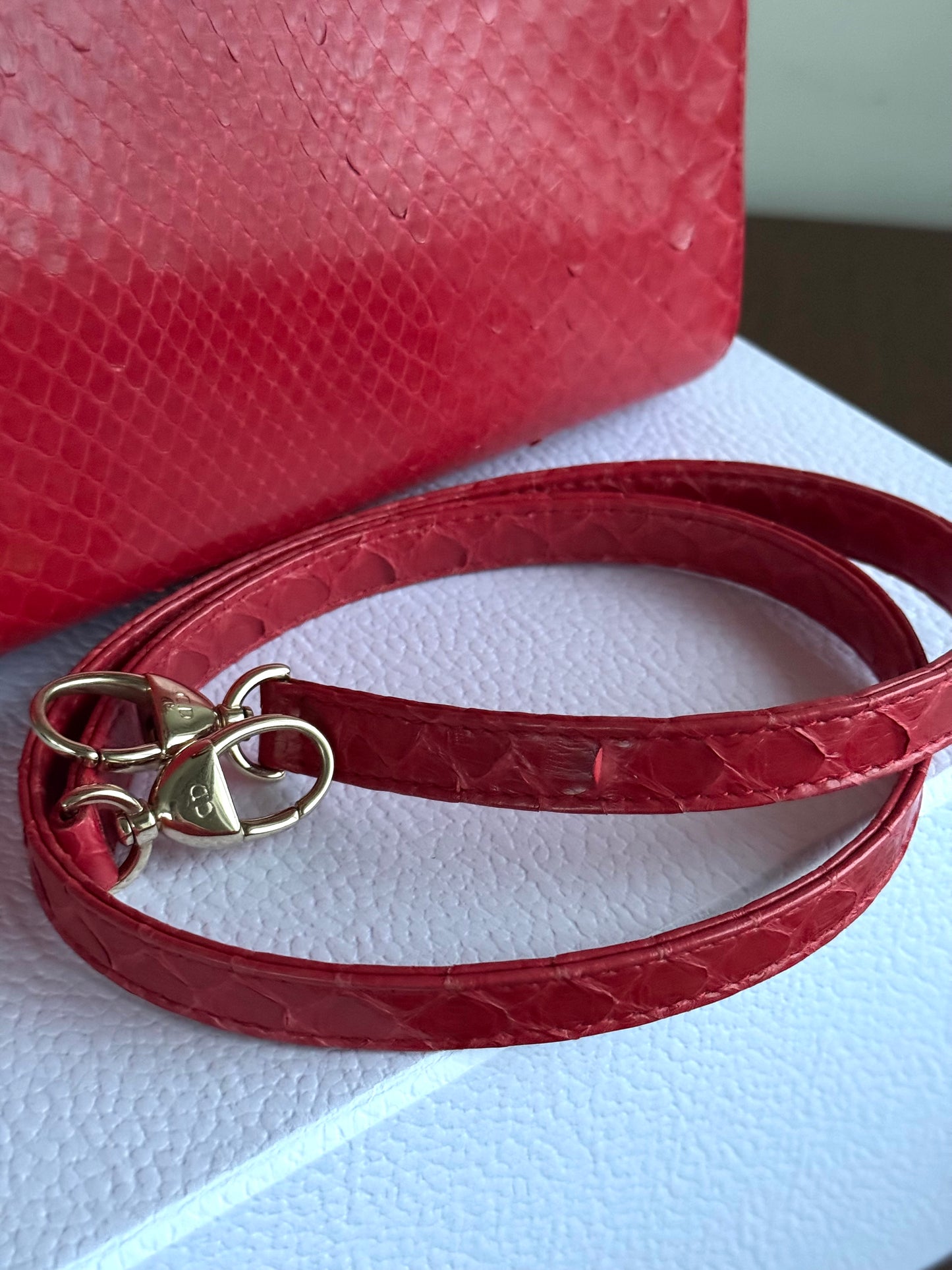 Pre-owned Dior Lady Dior Medium Red Python Bag