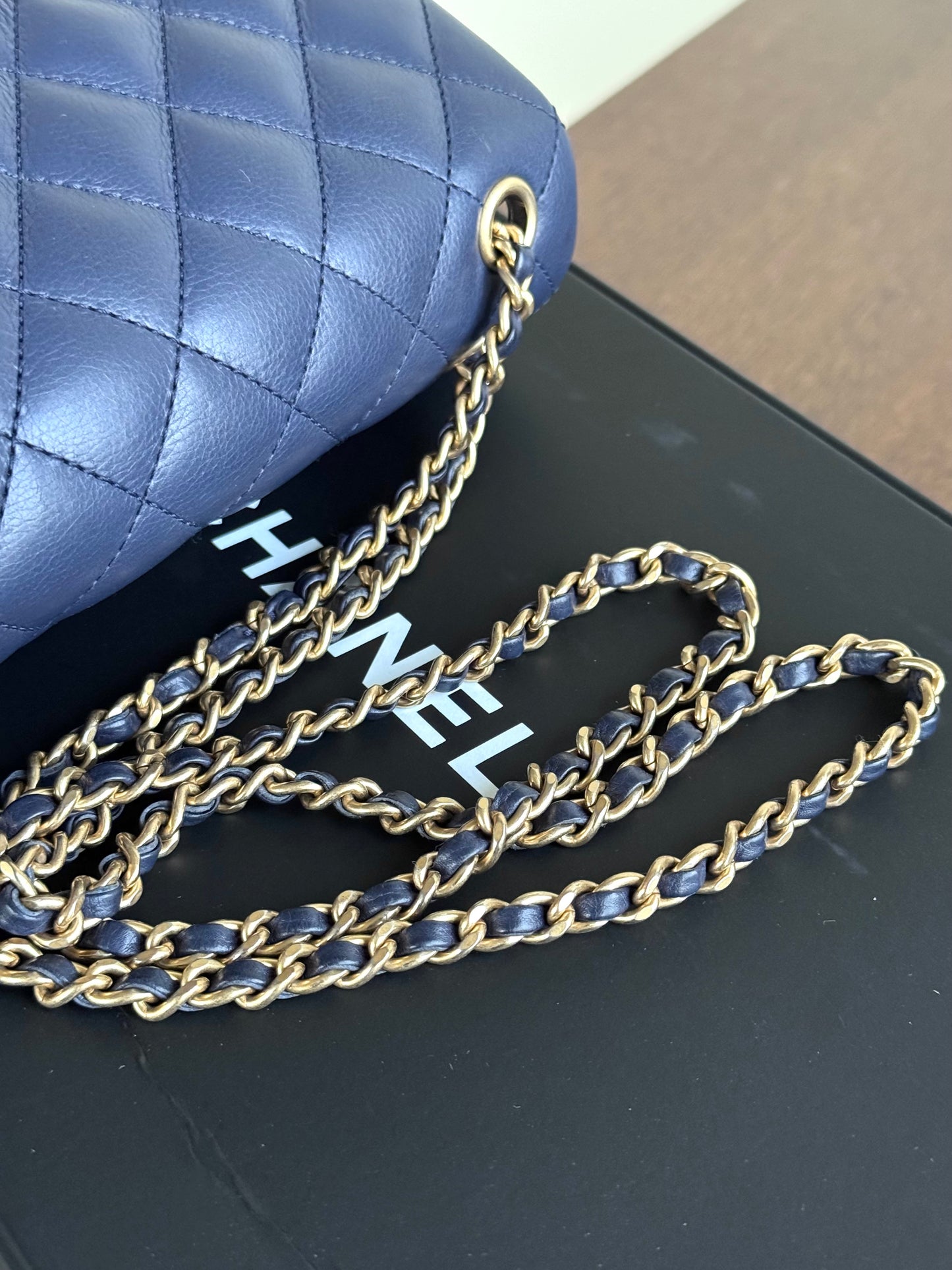 Pre-owned Chanel Rock The Corner Small Navy Leather Flap Bag