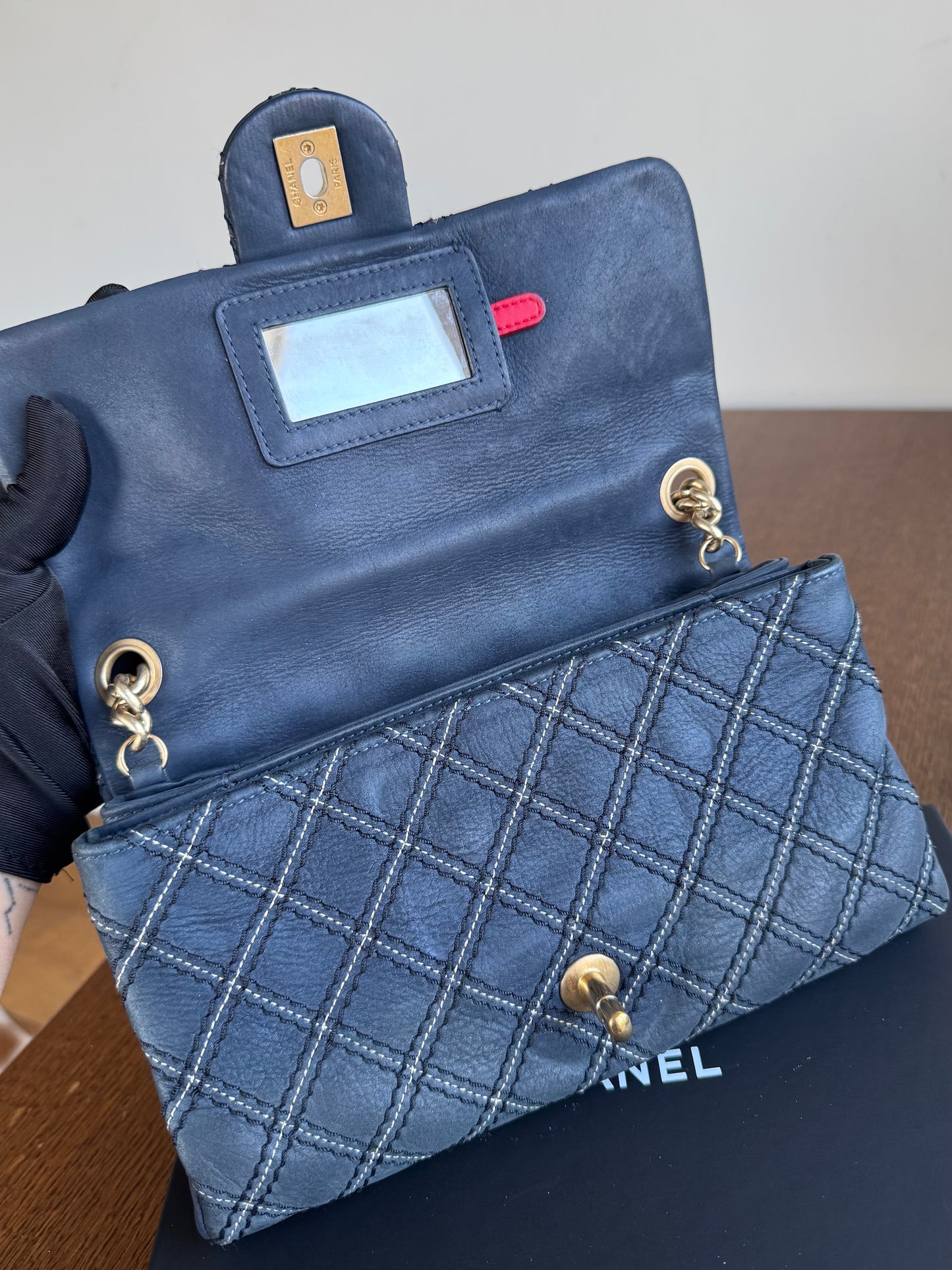 Pre-owned Chanel CC Stitch Quilted Blue Iridescent Leather Flap Bag