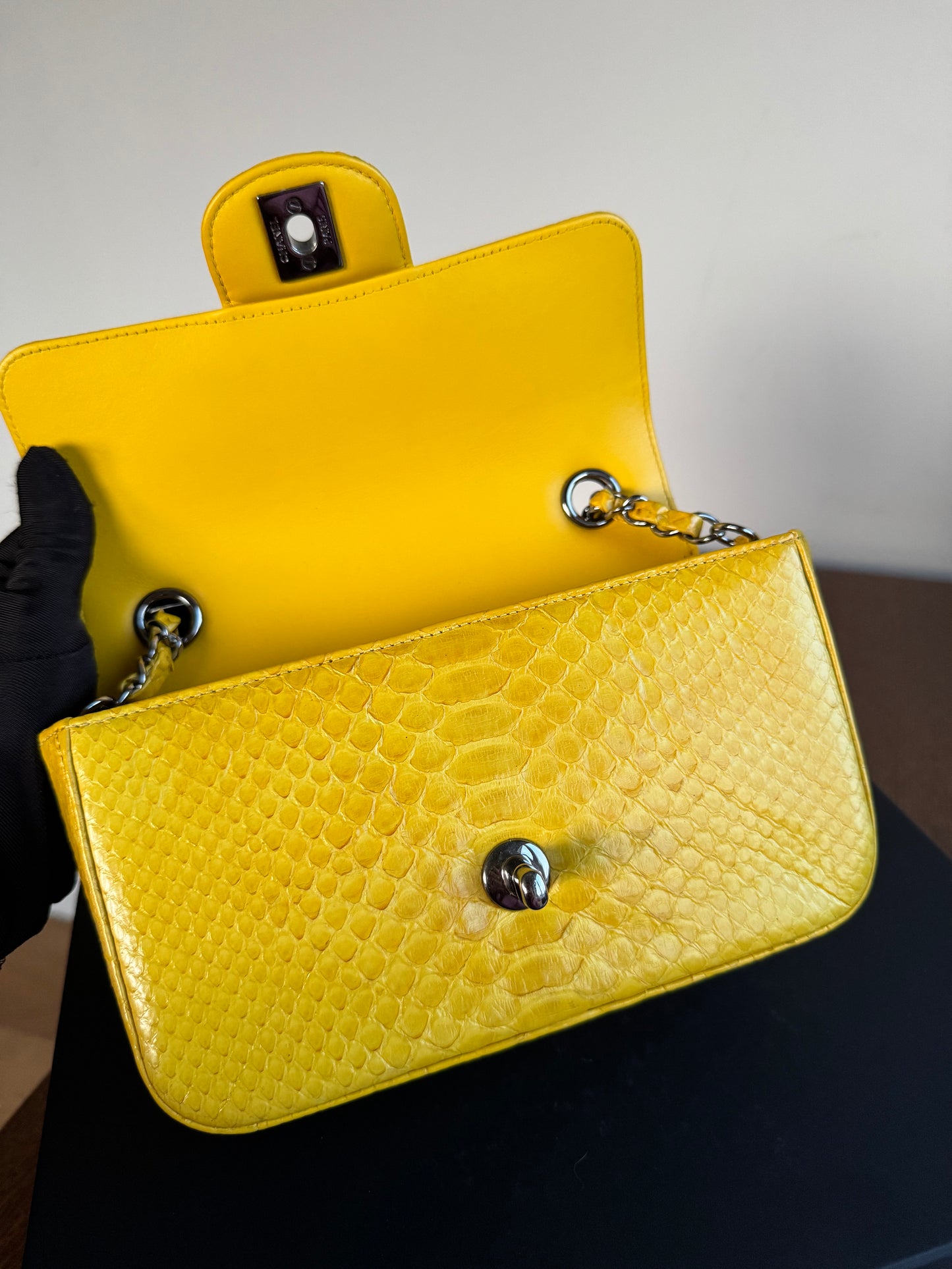 Pre-owned Chanel Timeless Mini Rectangle Yellow Python Flap Bag