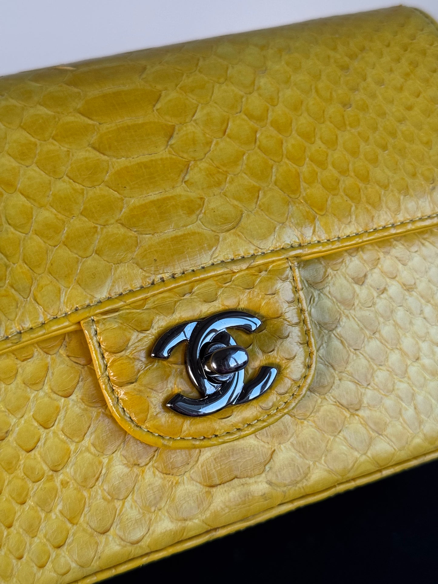 Pre-owned Chanel Timeless Mini Rectangle Yellow Python Flap Bag