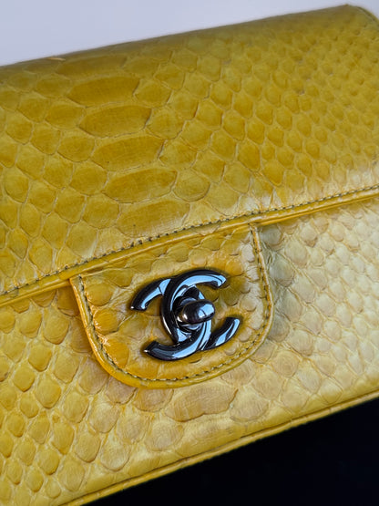 Pre-owned Chanel Timeless Mini Rectangle Yellow Python Flap Bag