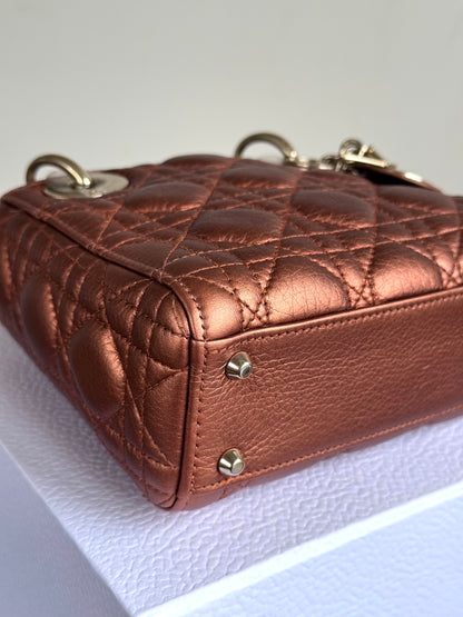 Pre-owned Dior Lady Dior Mini Bronze Lambskin Cannage Bag