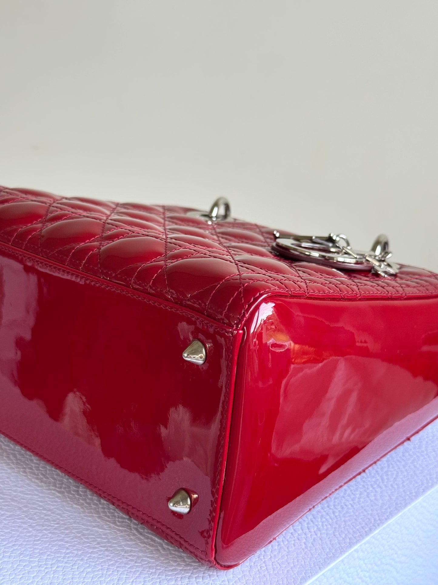 Pre-owned Dior Lady Dior Medium Burgundy Patent Leather Bag