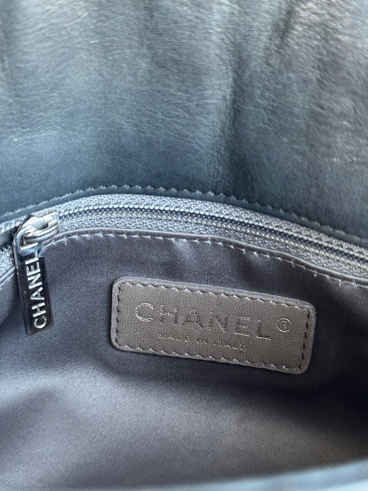 Pre-owned Chanel 2.55 Vertical Dark Grey Iridescent Leather Flap Bag