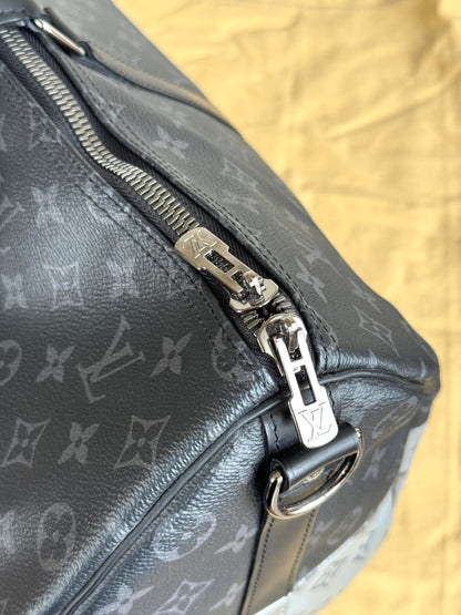 Pre-owned Louis Vuitton Keepall 50 Black Silver Eclipse Split Travel Bag