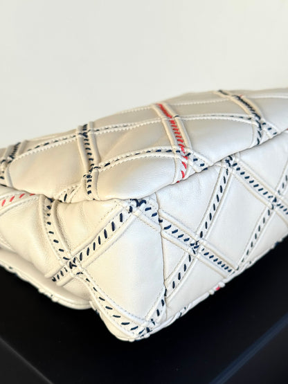 Pre-owned Chanel 19 Small Stitch Beige Lambskin Flap Bag Limited Edition