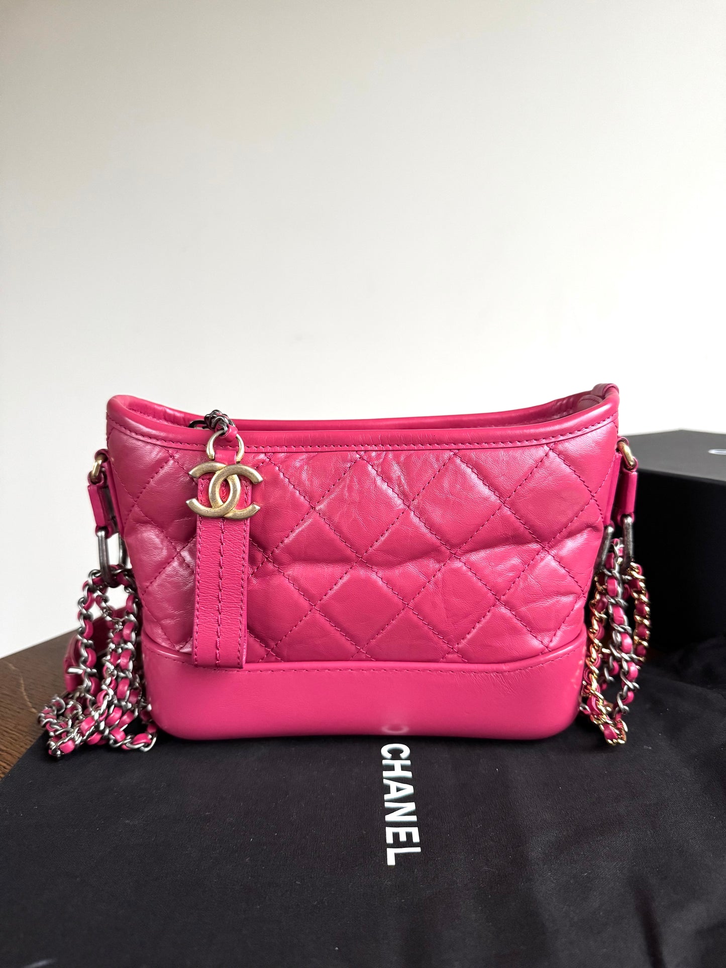 Pre-owned Chanel Gabrielle Small Pink Leather Hobo Bag