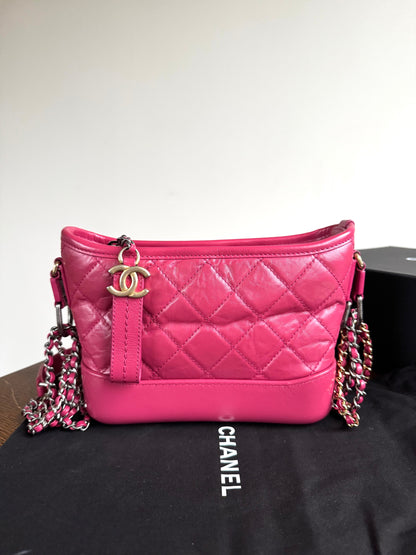 Pre-owned Chanel Gabrielle Small Pink Leather Hobo Bag