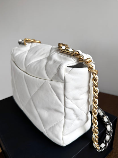 Pre-owned Chanel 19 Large White Lambskin Flap Bag
