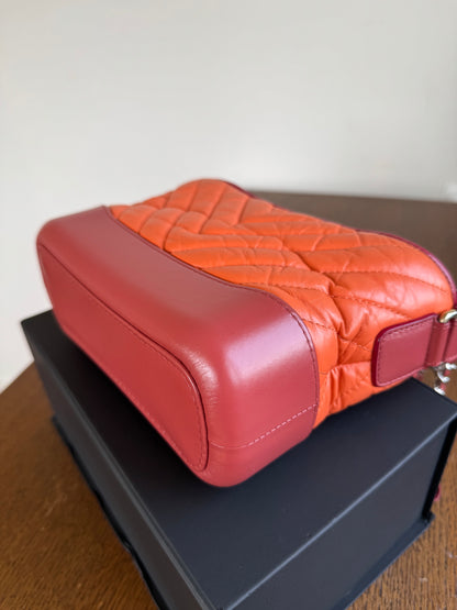 Pre-owned Chanel Gabrielle Small Orange Red Leather Hobo Bag