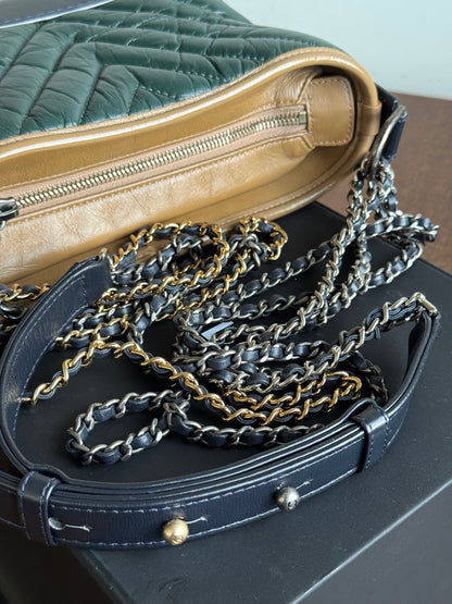 Pre-owned Chanel Gabrielle Small V-stitch Dark Green Leather Hobo Bag Limited Color