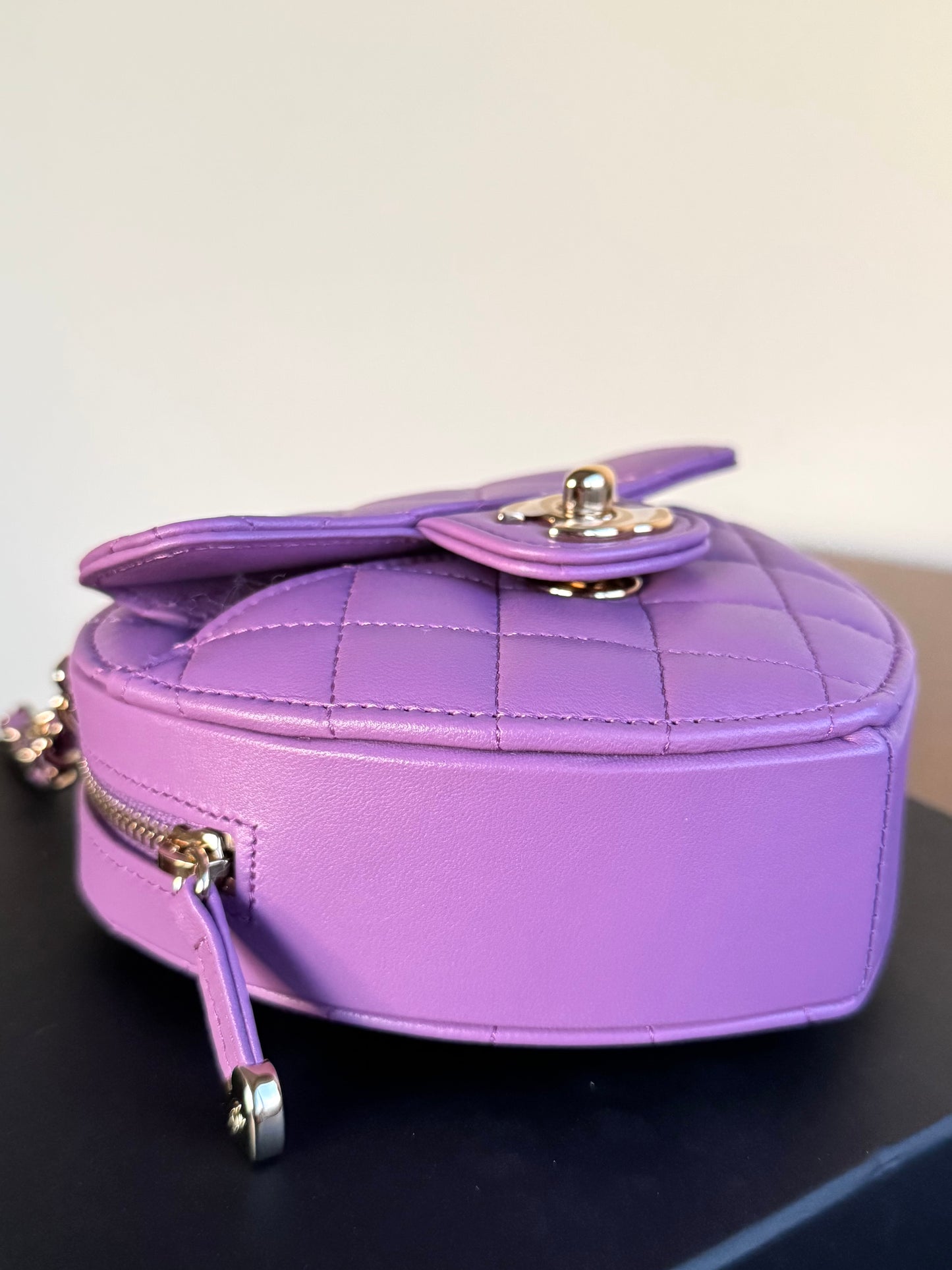 Pre-owned Chanel CC In Love Small Purple Leather Heart Bag