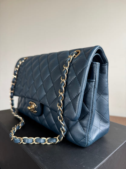 Pre-owned Chanel Timeless Classic Medium Marine Blue Lambskin Flap Bag