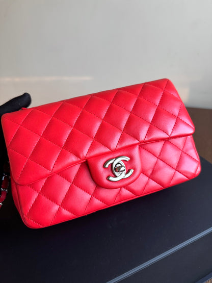 Pre-owned Chanel Timeless Mini Rectangle Coral Red Leather Bag