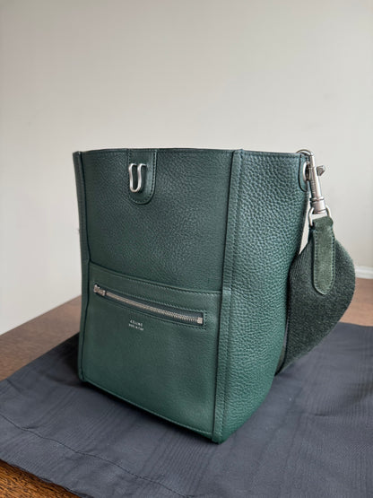 Pre-owned Céline Seau Sangle Small Dark Green Leather Tote Bag