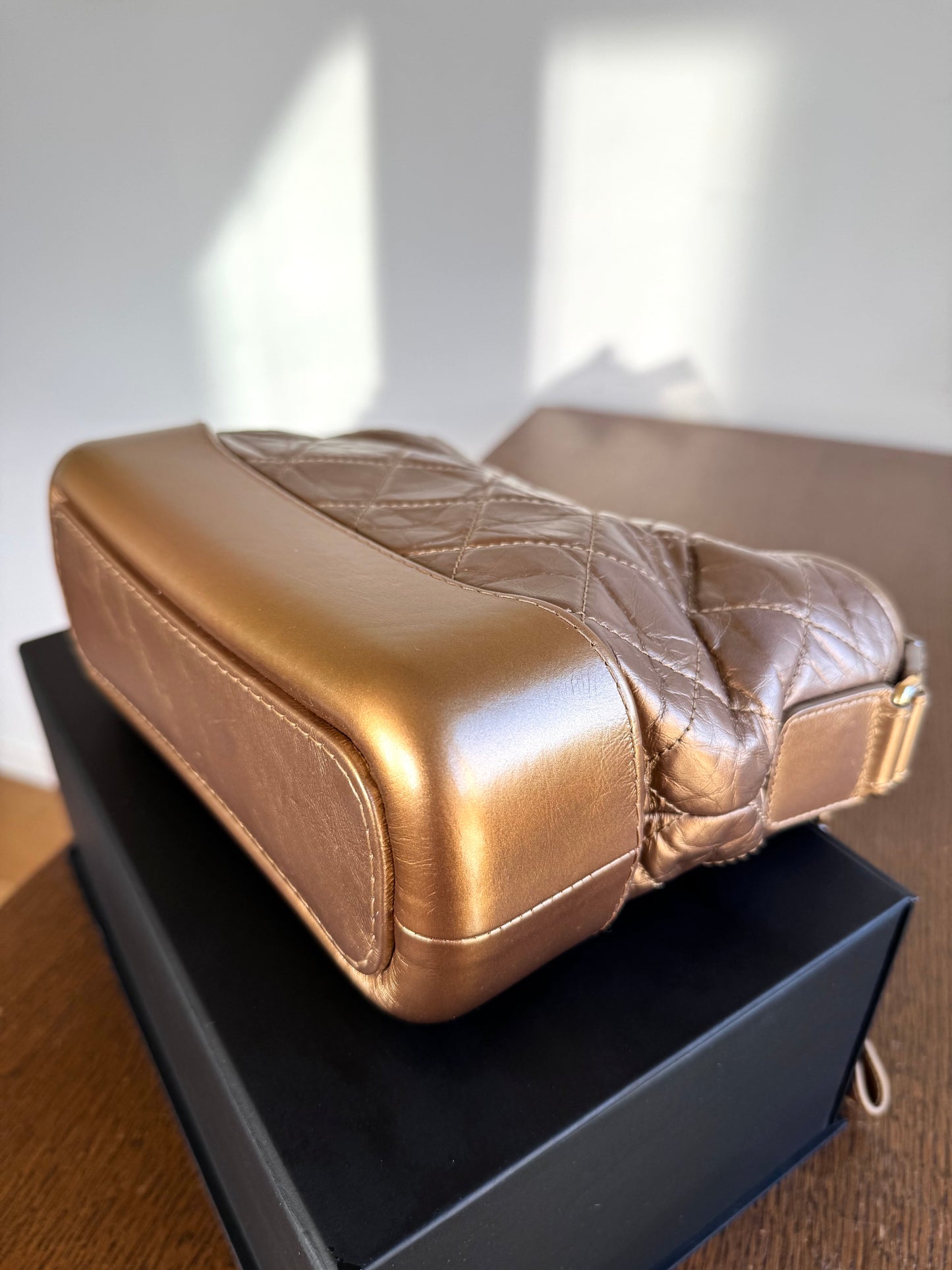 Pre-owned Chanel Gabrielle Small Bronze Leather Hobo Bag
