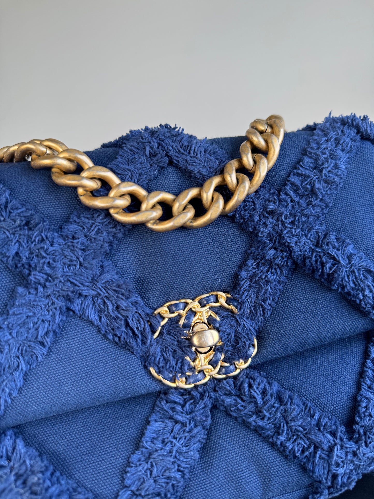 Pre-owned Chanel 19 Small Blue Canvas Flap Bag