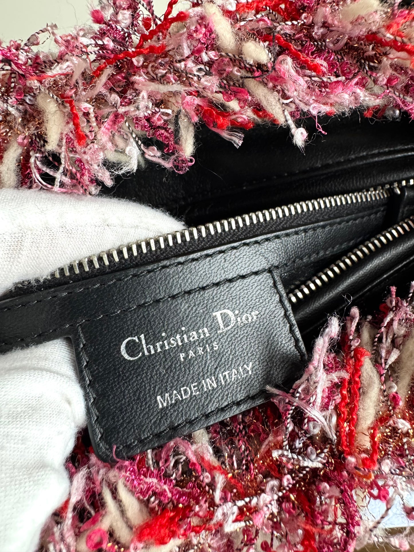 Pre-owned Dior Lady Dior Medium Black Pink Tweed Bag