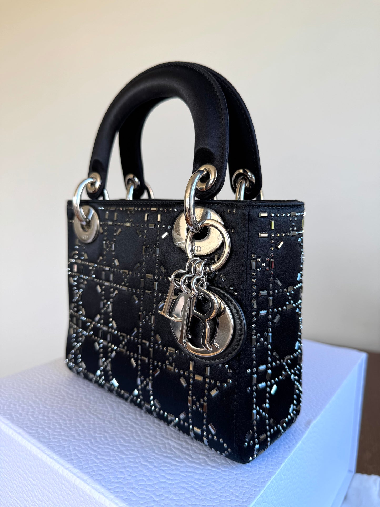 Pre-owned Dior Lady Dior Mini Black Satin Bag