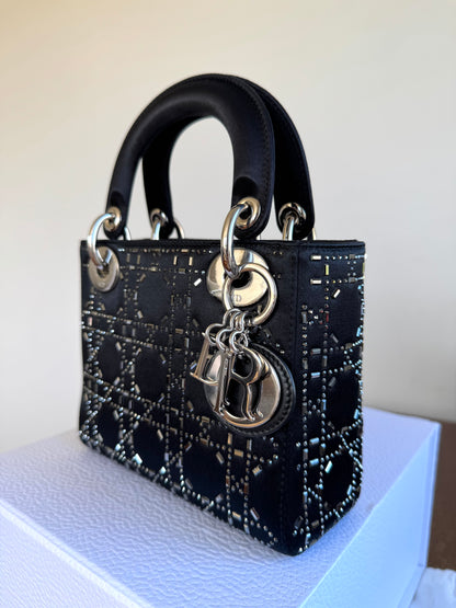 Pre-owned Dior Lady Dior Mini Black Satin Bag