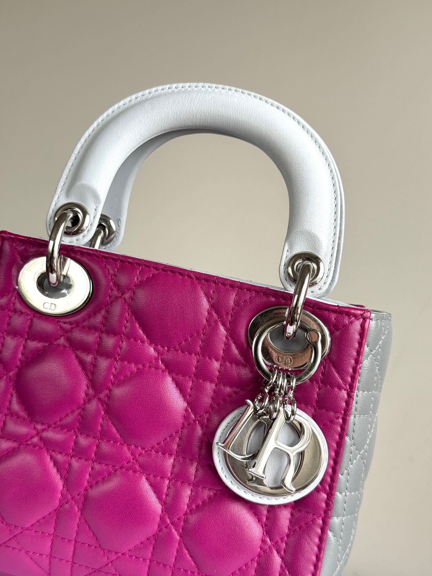 Pre-owned Dior Lady Dior Mini Multicolor Lambskin Cannage Bag