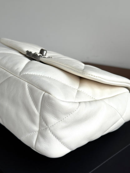 Pre-owned Chanel 19 Small Creamy White Lambskin Flap Bag