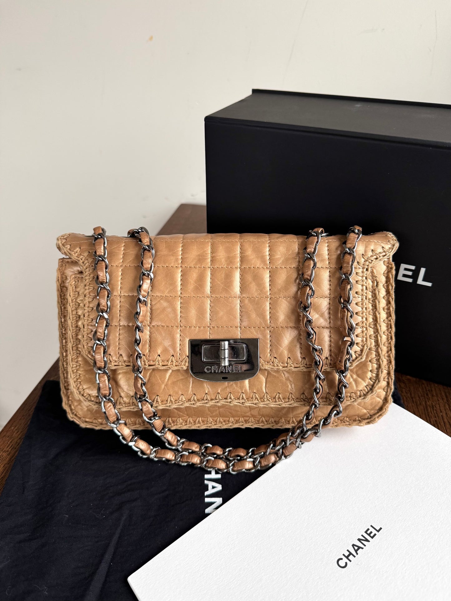 Pre-owned Chanel Chocolat Quilt Reissue Gold Leather Flap Bag