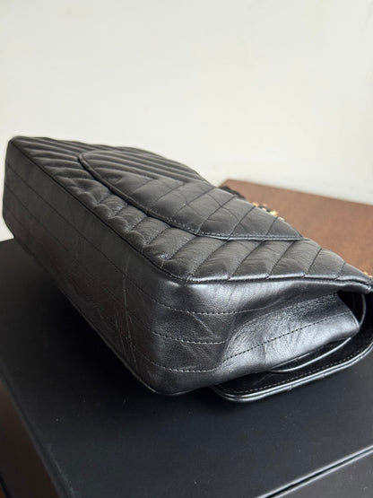 Pre-owned Chanel Timeless Classic Medium V-stitch Black Calfskin Flap Bag