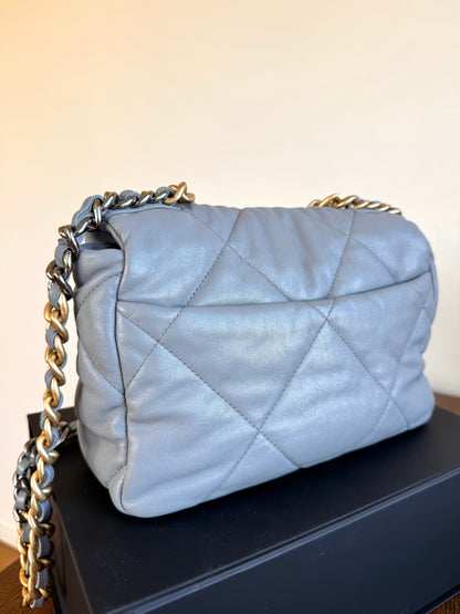 Pre-owned Chanel 19 Small Grey Lambskin Flap Bag