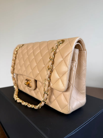 Pre-owned Chanel Timeless Classic Medium Beige Lambskin Flap Bag