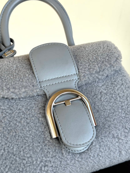Pre-owned Delvaux Brillant Mini Sweet Cloud Teddy Ice Blue Wool Bag Limited Edition