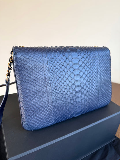 Pre-owned Chanel CC Chain Python Navy Flap Bag