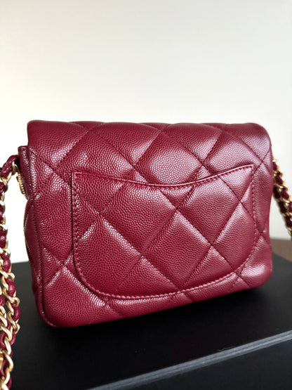 Pre-owned Chanel Twist Your Button Mini Burgundy CaviarFlap Bag