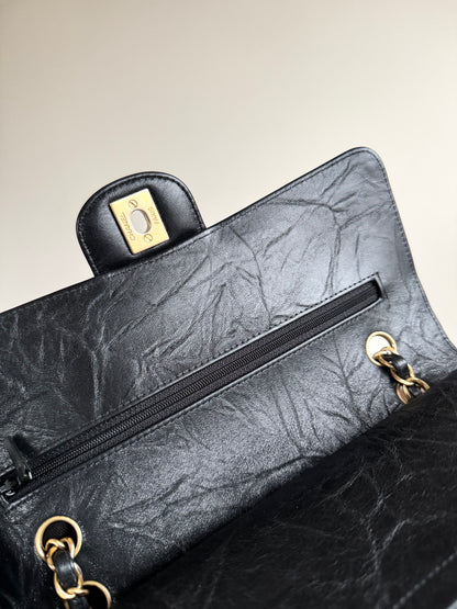 Pre-owned Chanel Timeless Classic Medium V-stitch Black Calfskin Flap Bag