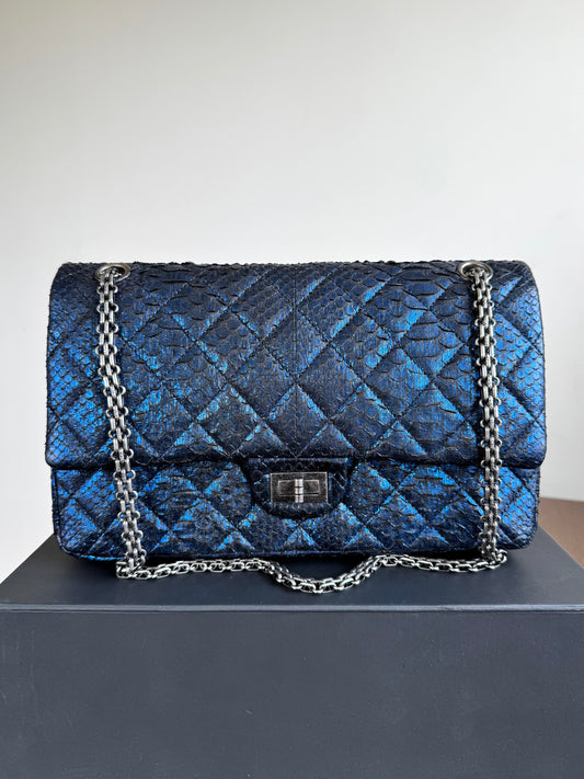 Pre-owned Chanel 2.55 Reissue Large 226 Metallic Blue Python Flap Bag