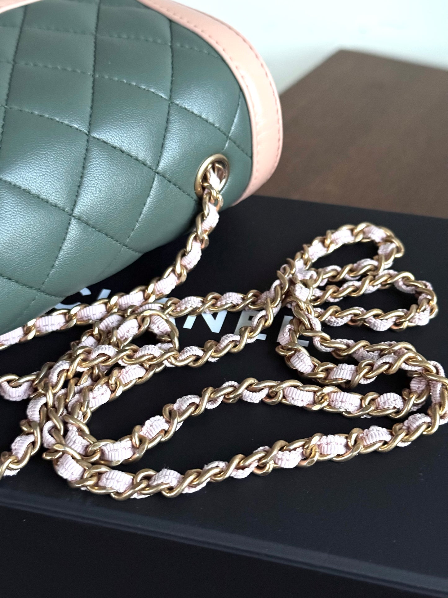 Pre-owned Chanel Diana Mini Bi-color Green Pink Leather Flap Bag