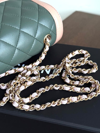 Pre-owned Chanel Diana Mini Bi-color Green Pink Leather Flap Bag