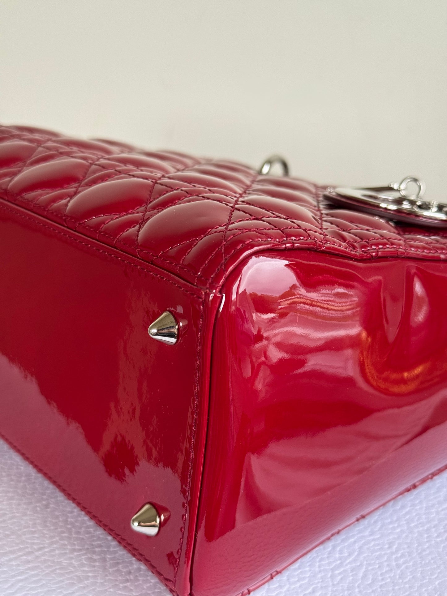 Pre-owned Dior Lady Dior Medium Burgundy Patent Leather Bag