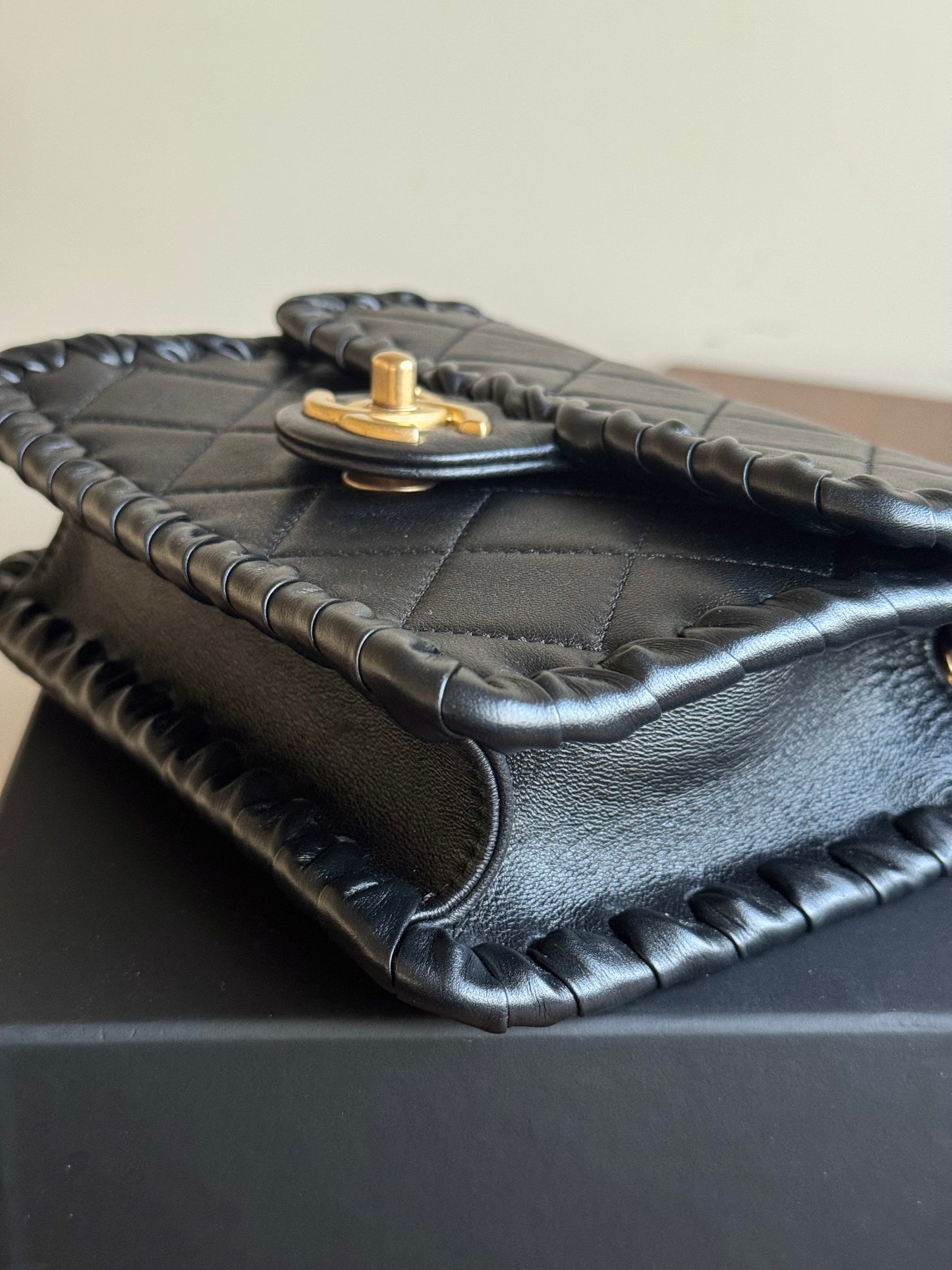 Pre-owned Chanel My Own Frame Small Black Leather Flap Bag