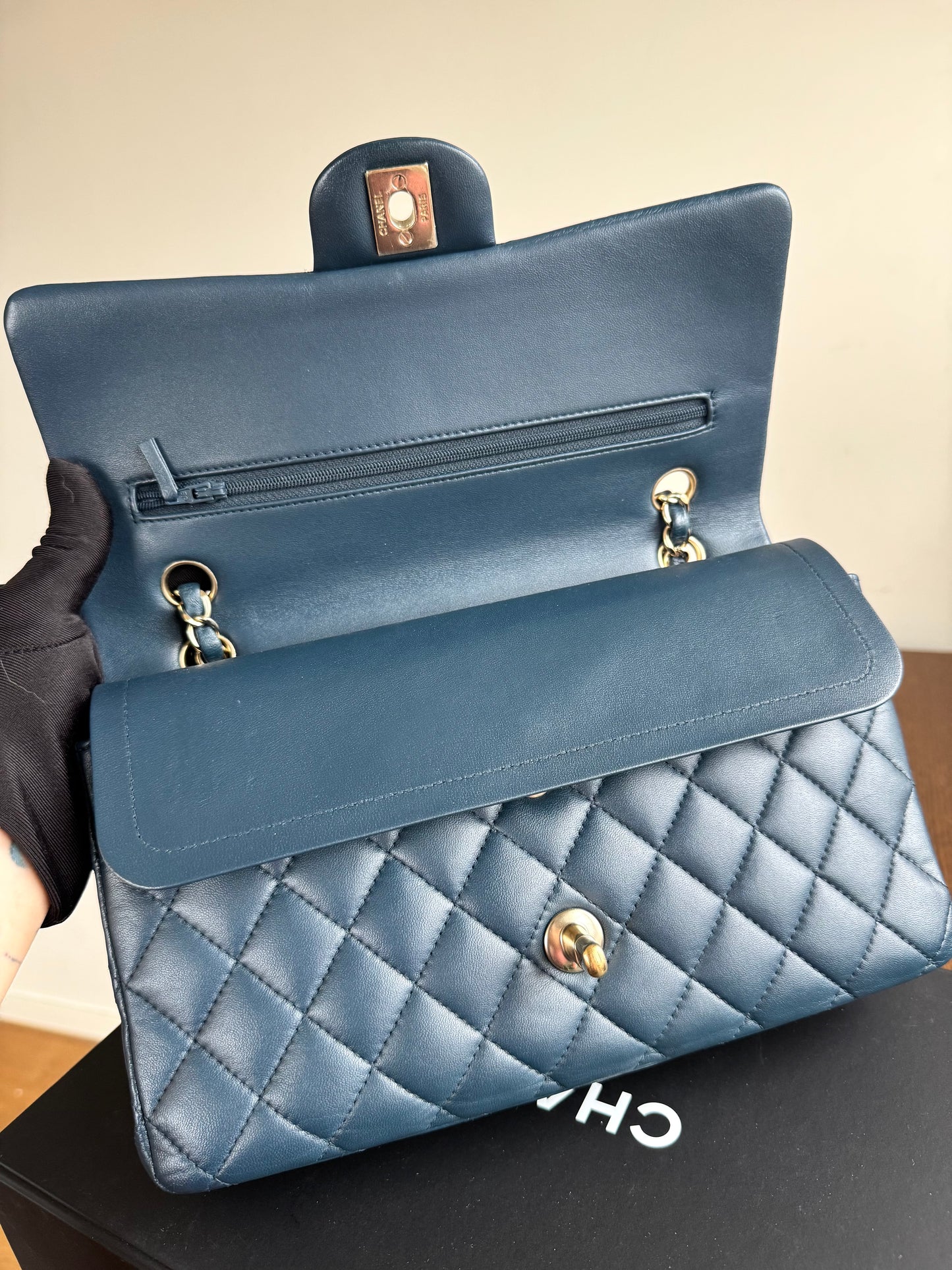 Pre-owned Chanel Timeless Classic Medium Marine Blue Lambskin Flap Bag