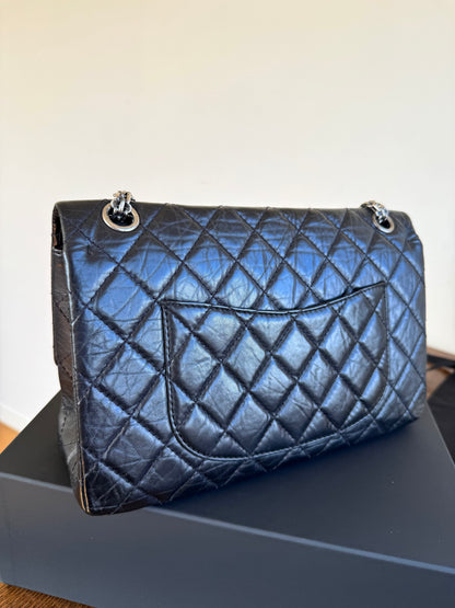 Pre-owned Chanel 2.55 Reissue Large 226 Black Calfskin Flap Bag