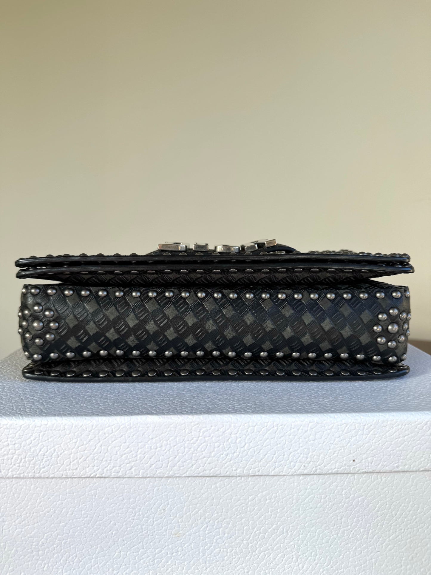 Pre-owned Dior Dio(r)evolution Studded Black Leather Flap Bag