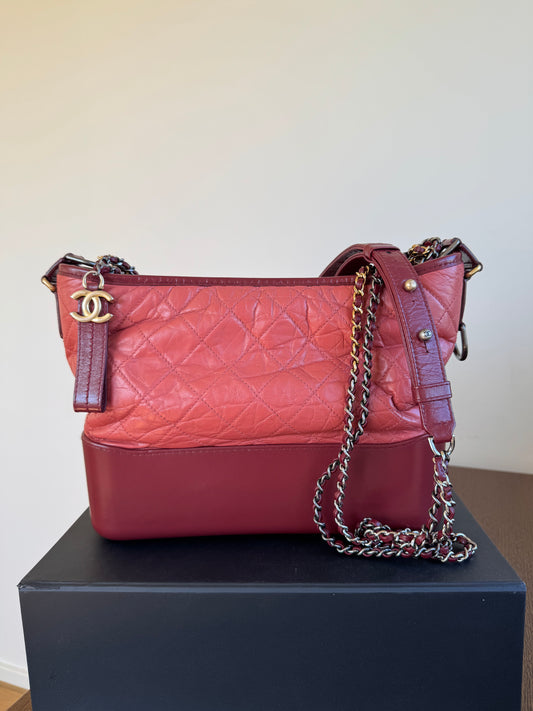 Pre-owned Chanel Gabrielle Medium Brick Red Lambskin Hobo Bag