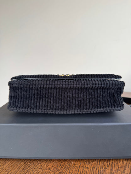 Pre-owned Chanel 19 Wallet On Chain Corduroy Black Bag