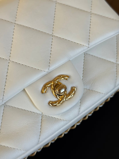 Pre-owned Chanel CC Mini Dynasty White Leather Flap Bag