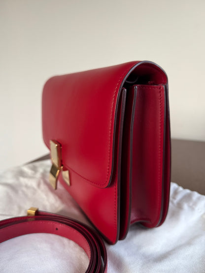 Pre-owned Celine Classic Box Medium Red Leather Bag
